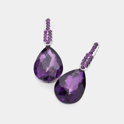 Fashnzfab Teardrop Stone Evening Earrings - Purple, Rhodium