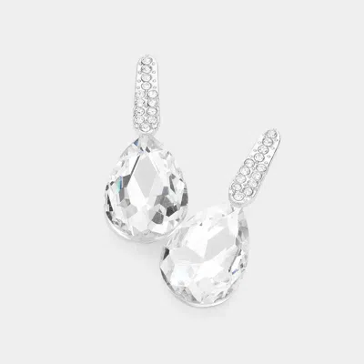 Fashnzfab Teardrop Stone Evening Earrings - Rhodium In Silver