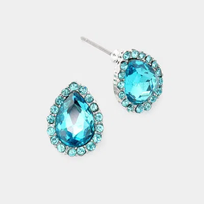 Fashnzfab Teardrop Stone Evening Stud Earrings In Blue