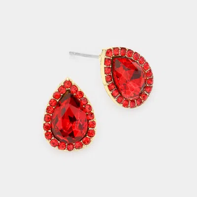 Fashnzfab Teardrop Stone Evening Stud Earrings In Red
