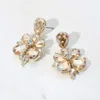 Fashnzfab Teardrop Stone Flower Dangle Evening Earrings - Gold, Lt Col Topaz In Gold