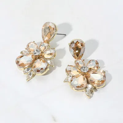 Fashnzfab Teardrop Stone Flower Dangle Evening Earrings - Gold, Lt Col Topaz