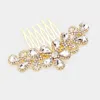 Fashnzfab Teardrop Stone Flower Leaf Hair Comb In Gold