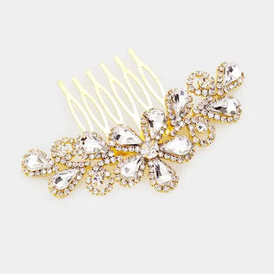 Fashnzfab Teardrop Stone Flower Leaf Hair Comb In Gold