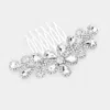 Fashnzfab Teardrop Stone Flower Leaf Hair Comb In Silver
