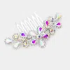 Fashnzfab Teardrop Stone Flower Leaf Hair Comb In Silver