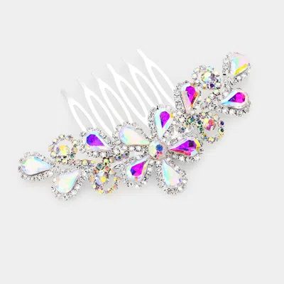 Fashnzfab Teardrop Stone Flower Leaf Hair Comb In Silver
