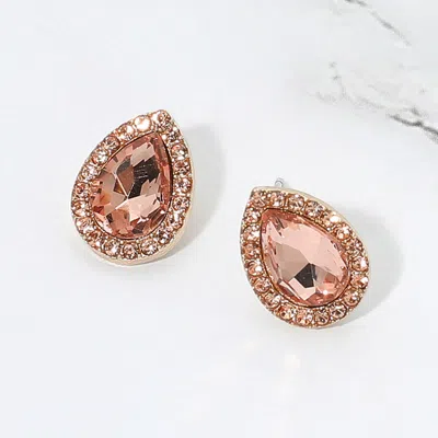 Fashnzfab Teardrop Stone Halo Evening Stud Earrings In Brown