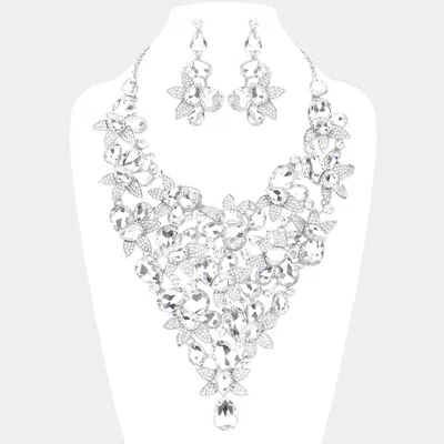 Fashnzfab Teardrop Stone Leaf Cluster Vine Statement Evening Necklace In Multi