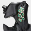 Fashnzfab Teardrop Stone Link Dangle Clip On Evening Earrings In Green