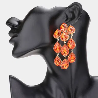 Fashnzfab Teardrop Stone Link Dangle Clip On Evening Earrings In Red