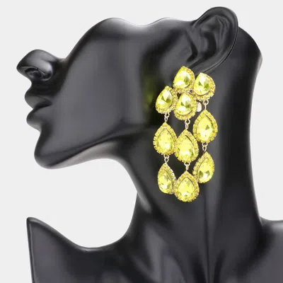 Fashnzfab Teardrop Stone Link Dangle Clip On Evening Earrings In Yellow