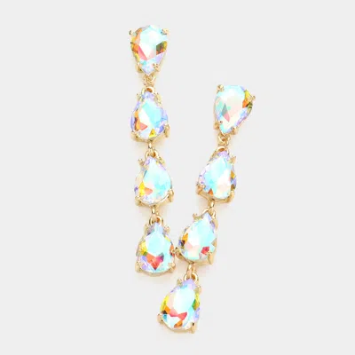 Fashnzfab Teardrop Stone Link Dangle Evening Earrings - Ab, Gold In Multi