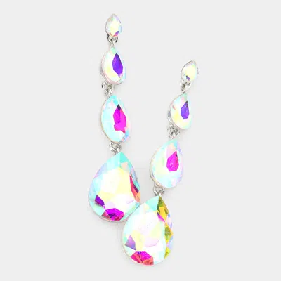 Fashnzfab Teardrop Stone Link Dangle Evening Earrings - Ab, Silver In Multi
