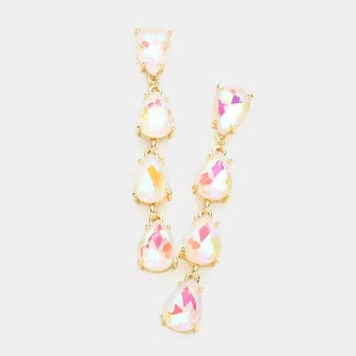 Fashnzfab Teardrop Stone Link Dangle Evening Earrings - Ab, White In Gold