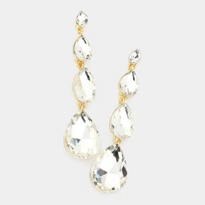 Fashnzfab Teardrop Stone Link Dangle Evening Earrings - Gold