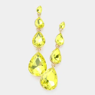 Fashnzfab Teardrop Stone Link Dangle Evening Earrings - Gold, Yellow