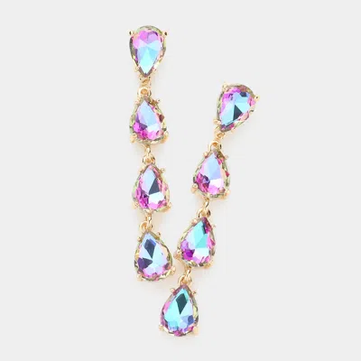 Fashnzfab Teardrop Stone Link Dangle Evening Earrings - Lavender In Gold