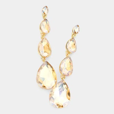 Fashnzfab Teardrop Stone Link Dangle Evening Earrings - Lt Col Topaz In Gold