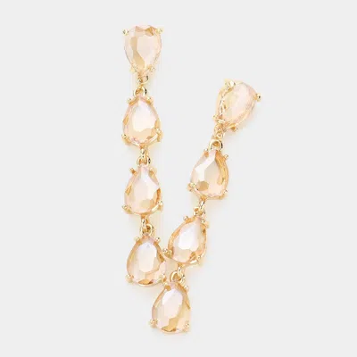 Fashnzfab Teardrop Stone Link Dangle Evening Earrings - Lt Col Topaz In Gold