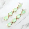 Fashnzfab Teardrop Stone Link Dangle Evening Earrings - Mint, Opal In Green
