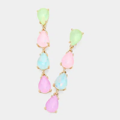 Fashnzfab Teardrop Stone Link Dangle Evening Earrings - Multi