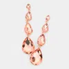 Fashnzfab Teardrop Stone Link Dangle Evening Earrings - Peach In Gold