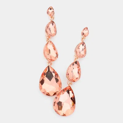 Fashnzfab Teardrop Stone Link Dangle Evening Earrings - Peach In Gold