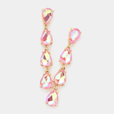 Fashnzfab Teardrop Stone Link Dangle Evening Earrings - Pink