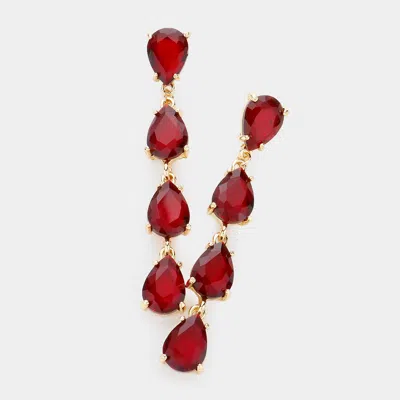 Fashnzfab Teardrop Stone Link Dangle Evening Earrings - Red