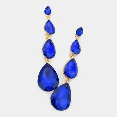 Fashnzfab Teardrop Stone Link Dangle Evening Earrings - Sapphire In Blue