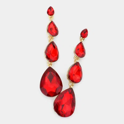 Fashnzfab Teardrop Stone Link Dangle Evening Earrings - Siam In Red