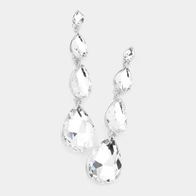 Fashnzfab Teardrop Stone Link Dangle Evening Earrings - Silver