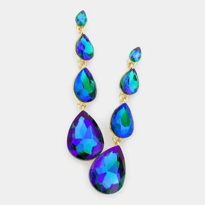 Fashnzfab Teardrop Stone Link Dangle Evening Earrings In Green