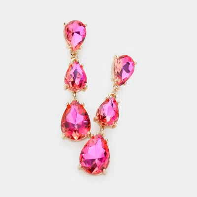 Fashnzfab Teardrop Stone Link Dropdown Evening Earrings - Ab, Lt Rose In Pink