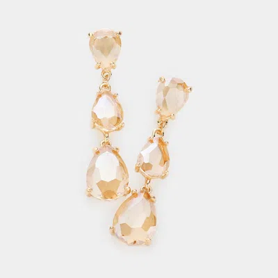 Fashnzfab Teardrop Stone Link Dropdown Evening Earrings - Ab, Tan In Gold