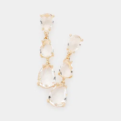 Fashnzfab Teardrop Stone Link Dropdown Evening Earrings - Gold