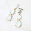 Fashnzfab Teardrop Stone Link Dropdown Evening Earrings - Opal, White In Blue