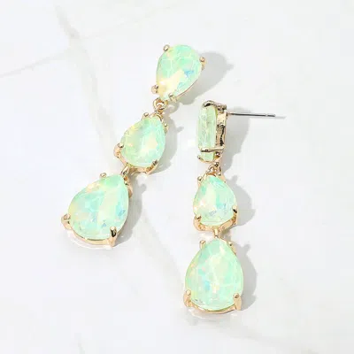 Fashnzfab Teardrop Stone Link Dropdown Evening Earrings In Green