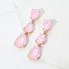 Fashnzfab Teardrop Stone Link Dropdown Evening Earrings In Pink