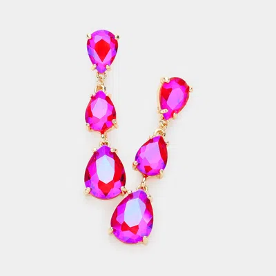 Fashnzfab Teardrop Stone Link Dropdown Evening Earrings In Pink