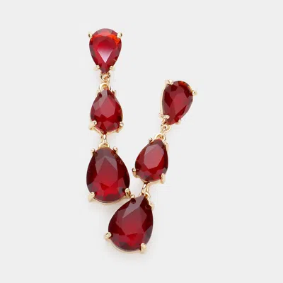 Fashnzfab Teardrop Stone Link Dropdown Evening Earrings In Red