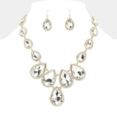 Fashnzfab Teardrop Stone Link Evening Necklace In Metallic