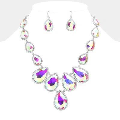 Fashnzfab Teardrop Stone Link Evening Necklace In Multi