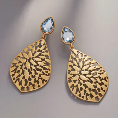 Fashnzfab Teardrop Stone Metal Filigree Dangle Earrings In Gold