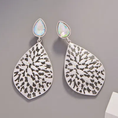 Fashnzfab Teardrop Stone Metal Filigree Dangle Earrings In Silver