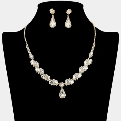 Fashnzfab Teardrop Stone Pendant Accent Marquise Flower Stone Cluster Embellished Necklace In Silver