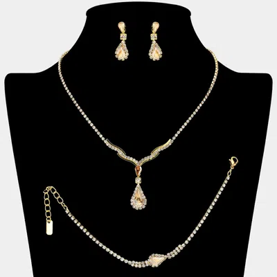 Fashnzfab Teardrop Stone Pendant Accent Rhinestone Paved Jewelry Set In Multi