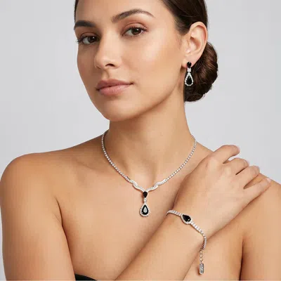 Fashnzfab Teardrop Stone Pendant Accent Rhinestone Paved Jewelry Set In Neutral