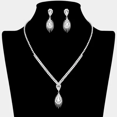 Fashnzfab Teardrop Stone Pendant Accented Rhinestone Paved Necklace In Metallic